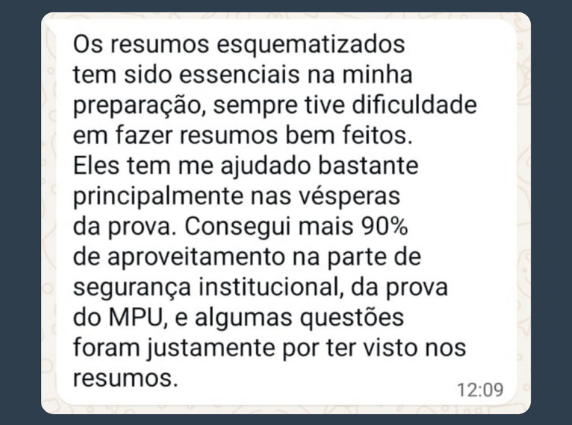 Depoimento de aluno dos Resumos Esquematizados: resumos feitos pelo aluno ajudaram nas vésperas da prova