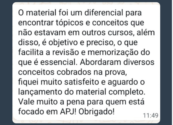 Depoimento de aluno dos Resumos Esquematizados: material objetivo e preciso, com conceitos cobrados na prova